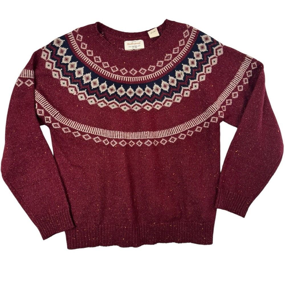 Women’s Maroon Fair Isle Sweater – Size M Medium Pullover Knit